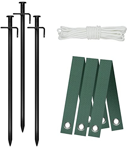 Heavy Duty Steel Tree Stake Kits,Tree Staking and Supports Kits for Young Trees Against Bad Weather, Include 3 PCS Tree Straps for Staking, 3 PCS 11.8 Inch Tree Stakes and 31.2 Feet Rope for Anchoring