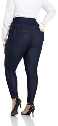 ELISS Women's Plus Size Jeans Look Jeggings Stretch High Waisted Denim Skinny Pull-on Leggings with Pockets Blue XXXX-Large
