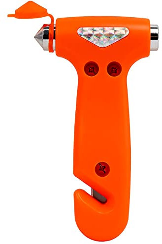 Acan Tradineur - Martillo de Emergencia para Coche con cortacinturones, Herramienta de Escape, rompe Cristales, ventanillas de automóviles, Naranja, 13 x 7,3 cm, Color Aleatorio