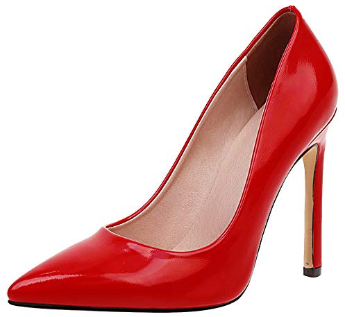 Zapatos de Vestir Mujer, Zapatos Tacón de Aguja Elegante Zapatos de Noche Tacón Alto Puntiagudo Zapatos de Fiesta Rojo Talla 45 EU