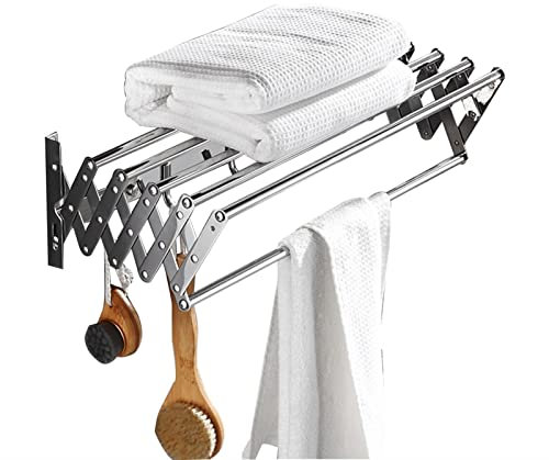 Stendibiancheria da Parete Stendino a Fisarmonica Ripiegabile Stendipanni da Muro in Acciaio Inossidabile Interni Esterni Wall Mounted Laundry Clothes Drying Rack (Color : Drying Rack, Size : 60cm)