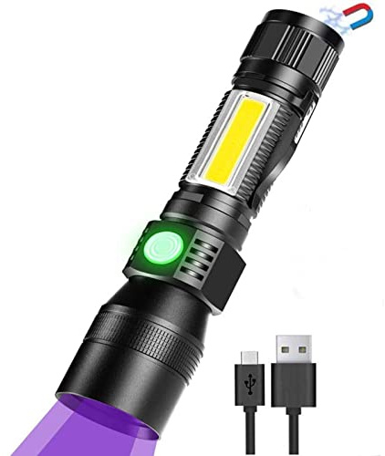 Fay Bless Lampe Torche UV, USB C Magnétique Rechargeable Lampe de Poche LED 3 en 1, 7 Modes （1PC)