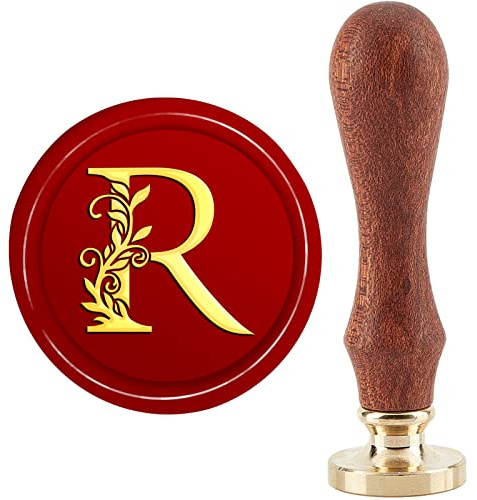 Craspire Wachs Siegelstempel Initialen R - Klassischer Vintage 30 mm/1.18 Zoll Abnehmbarer Messingkopf Mit Holzgriff Für Geschenkeinladungen, Grußkarten, Verpackung