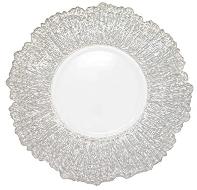 Trimming Shop Assiettes de présentation décoratives pour fêtes, Assiettes en Verre craquelé argenté pour décoration, 33 cm, 1 pièce