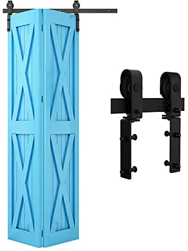 CCJH 4FT/122cm BI-Faltbar Schiebetürbeschlag Set Laufschienen für 2-Türen Schiebetür Schiebetürsystem Hängeschiene Holz (Keine Tür)