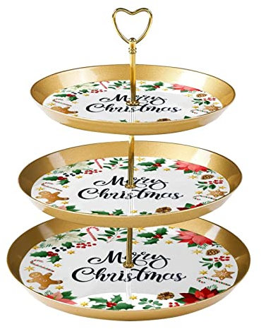 JAVENPROEQT Weihnachtskranz, floral, gestufter Cupcake-Ständer, Gebäckhalter, Kunststoff-Servierständer, Dessertturm für Teeparty, Babyparty, Hochzeit, Servierplatte