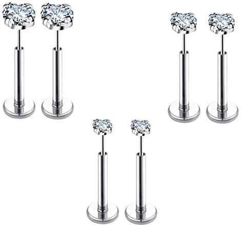 COTATI 20G Flat Back Earrings Stud Threadless Tragus Cartilage Lip Medusa Piercing Jewelry Hypoallergenic (Silver,20G 2/3/4mm CZ)