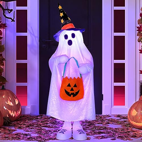 Halloween Decorations Outdoor Ghost Decor Light-Up Color-Changing Spooky Ghost Porch Decorations Trick or Treater with Candy Pocket Ghost Halloween Decor Indoor 1PACK 38 H