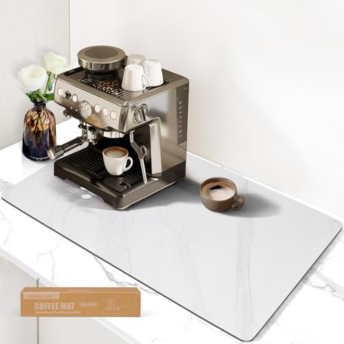 MUMIGUAN Dish Drying Mat for Kitchen Counter, Coffee Mat/Coffee Machine Mat/Coffee Bar Mat for Countertop, Anti-Slip Absorbent Dish Drying Pad for Kitchen Counter (Marble, 12x19)