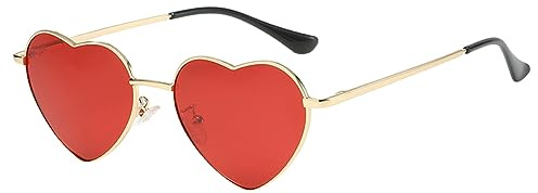JCTAIFOO Polarisierte Herz Sonnenbrille für Damen Vintage Mode Liebe Form Gold Metallrahmen Nette Party Festival Brille