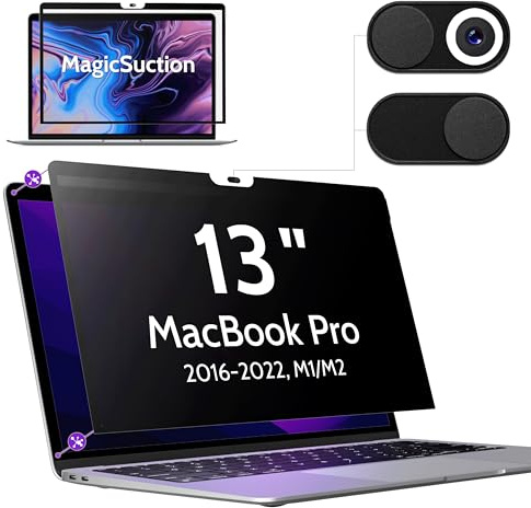 Peslv MagicSuction™ Écran de confidentialité amovible anti-espion pour MacBook Pro 13 (2016-2022, M1, M2) et MacBook Air 13 (2018-2021, M1), filtre de lumière bleue éblouissante pour ordinateur