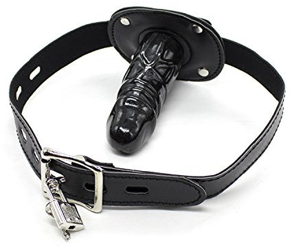 Vielretude Dildo Mundgag Penisknebel Bondage Silikon Mund Knebel Fesseln Abschliessbare Knebel Stecker Fetisch SM (Schwarz, Lang)