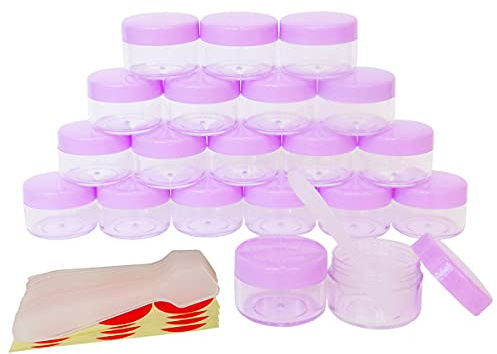 Wopanxye 20 Stück 15 Gramm 15g Dosen Döschen Leere mit Deckel Violett Proben Kosmetikbehälter 15ml plastik Pot Makeup Jar für Kosmetikdose, Creme, lippenbalsam und Lotion, Free 20pcs Mini Spatulas
