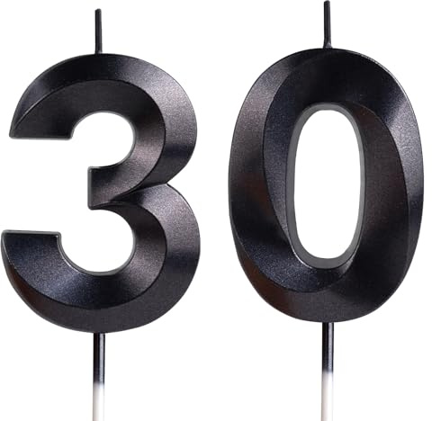 Yiran 3D Birthday Candles, Black Candle Number 30th Candle, Birthday Candle for Cake, Men Women Cake Topper Birthday Candles Number 30 Birthday,Party Wedding Anniversary Celebration Supplies