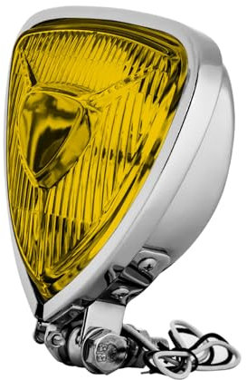 BOSYCY Motorcycle LED Headlight, Custom Triangle Headlamp, Upgraded Bikes' Chrome Front Light Universal Fit Chopper Cafe Racer Bobber Harley Springers Triumph - Bottom Mount Amber Lens
