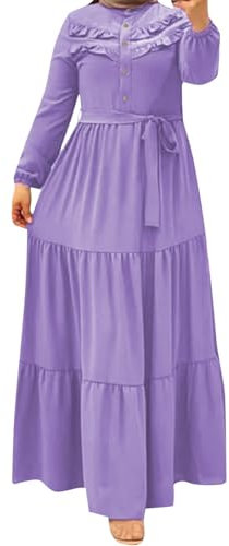Abaya Muslim Damen ohne Kopftuch Mädchen Damen Sommer bequem lässig süß vielseitig mehrfarbigmuslimisches Kleid Kaftan Arab Jilbab Abaya Islamische Spitze Nähen Maxikleid A24