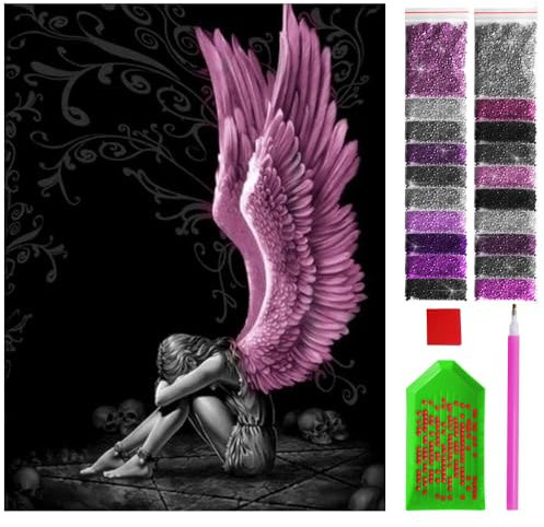 ARTULIO Diamond Painting Set - Engel mit rosa Flügeln - 30x40 cm – 5D Diamant Painting Bilder DIY, Diamond Painting Erwachsene