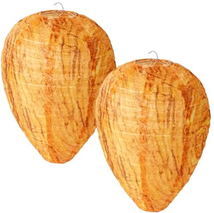 2 Stück Wespennest Attrappe Wetterfest, Wespen Dauerhaft Vertreiben, Hornissennest Attrappe, Künstliche Wetterfest Wespenfalle, Bienennest Wespenabwehr, für Haus Balkon Garten Outdoor Hanging (Gelb)