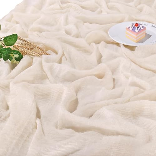 Käsetuch Beige 80x400 cm, Musselin Tischläufer Modern Tischdeko, Bohemian Gaze Stoff, Rustikal Käsetuch Cheesecloth für Hochzeit, Geburtstag, Taufe, Osterfest
