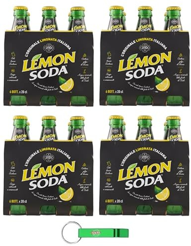 24x Lemonsoda L'Originale Limonata Italiana - Bevanda Analcolica Gassata con Limoni Siciliani - Bottiglia Vetro 20cl + Portachiavi Beni Culinari in Omaggio