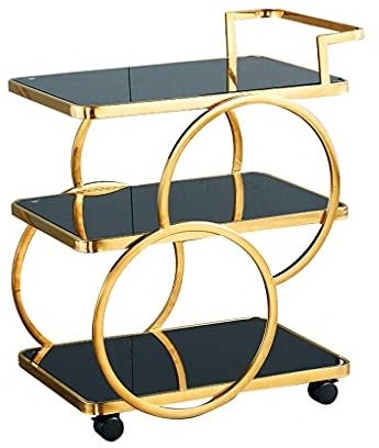 BTZHY Wagen Servicewagen/Aufbewahrungswagen, Hotel-Restaurant, 3-lagiger mobiler Weinwagen aus Metall, Gold