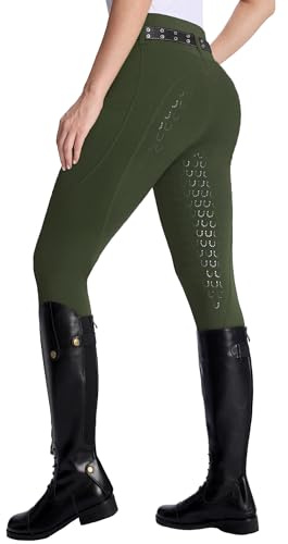 DMVOD Pantaloni da Equitazione da Donna Active Silicon Grip Full Seat Pantaloni da Equitazione per Le Donne, Verde, XS