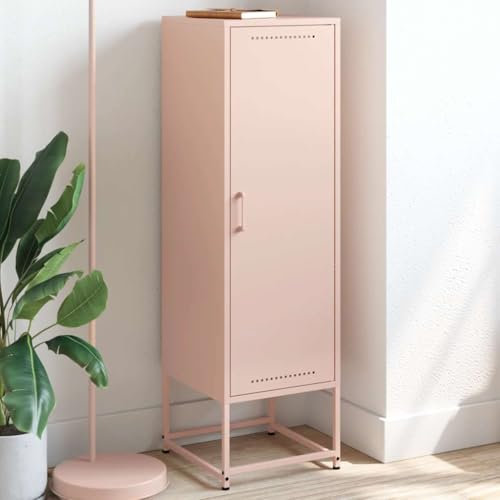 WIFESE Sideboard für Esszimmer Rosa Buffet Cabinet 36x39x123 cm Stahl Schlafzimmer Highboard Mit Fächern Aufbewahrungsschrank Wohnzimmer Industrie-Stil Küchenschrank Sideschrank
