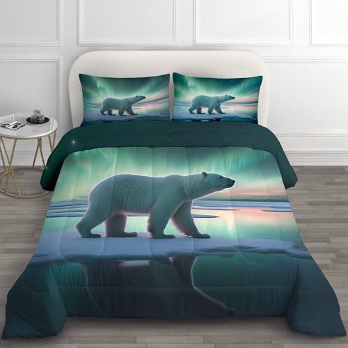 Bettdecke 135x200 Winter - Eisbär Deko Geschenke Wende Steppdecke, 4 Jahreszeiten Bettdecke Ohne Bezug Waschbar, Warme & Weiche Winterdecke, Ganzjahresdecke mit 1 Kissenbezug F*-194
