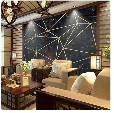 vsdhlsidgl 3D Moderne Schwarz-Gold-Geometrie-Wandtapete, kreative Kunst, Wandtuch, Wohnzimmer, Sofa, Hintergrund, Wandverkleidung, Heimdekoration, Poster, 300 cm x 210 cm (118,1 x 82,7 Zoll)