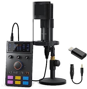 Studiomikrofon C1-K1 Audio-Interface mit XLR-Mikrofon for Streaming/Gaming/Podcasting, Soundkarte Halten Sie Ihre Stimme klar(C1-K1 For Lightning)