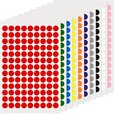 FINDAT Flerfärgade runda etiketter 13 mm färgkodning cirkel prickklistermärken vinyl vattentäta självhäftande avtagbara klibbiga namnetiketter för hem kontor affärer 1170-pack