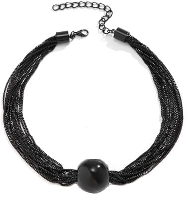 CYWQ Chunky Chain Necklace Multi Layered Necklace Ball Pendant Choker Necklace Punk Jewelry Hiphop Necklace for Women and Girls (Black)
