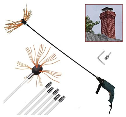 ROUYA Kit Spazzacamino con Spazzola for Camino da 8 Metri con Testina Extra in Nylon for Stufa A Pellet for La Pulizia di Camini in Metallo O Mattoni Spazzola Pulizia Camino(8 m)