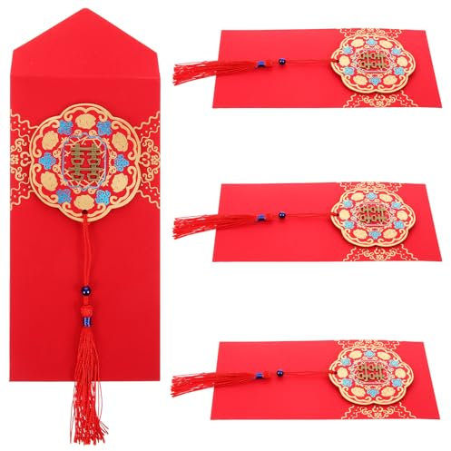 Operitacx 4 Stücke Chinesischen Stil Roten Umschlag Quaste Hochzeit Partei Liefert Traditionelle Geld Tasche Dekorative Reusable