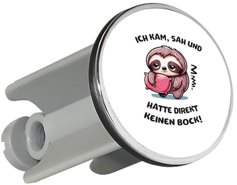 Huuraa Waschbeckenstöpsel Kam SAH und direkt keinen Bock Faultier Geschenk | Universal Stopfen 4cm höhenverstellbar Abflussstopfen Geschenkidee Stöpsel mit Motiv für das Waschbecken