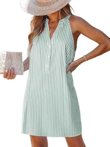 CUPSHE Damsommarklänning, randig, strandklänning, axelfri, tunikaklänning, Grön, XL