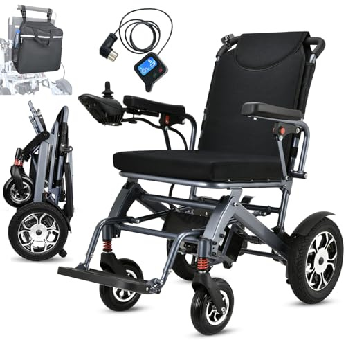 WISGING Schwierige Intelligente Leichte, Faltbare Elektrische Rollstühle, Kompakter Stromrollstuhl, Tragbares Klapptransport - Langlebige Rollstühle, Mobilitätshilfe, All Terrain - Rollstühle