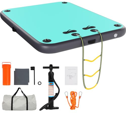 FAHKNS 8ft x 6ft Inflatable Floating Dock Air Dock Platform Non-Slip Surface Floating Island Raft for Lake Pool Beach Ocean