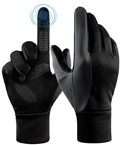FanVince Handschuhe Damen Herren Laufhandschuhe Radfahren Winter Thermo Reithandschuhe Wasserdicht Sport Laufhandschuhe Winterhandschuhe Schwarz-Grau-Medium