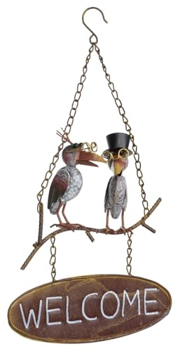 Moritz Welcome Hängedeko Metall 47 cm – Wanddeko Vögel auf AST Gartendeko | handbemalt, Willkommensschild, Rost-Optik, für Wand und Tür, zum Aufhängen