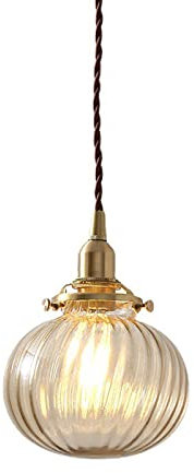 Lampadario giapponese in ottone con testa singola in vetro, lampadario da comodino vintage per camera da letto, luci da soffitto in vetro soffiato a mano, apparecchi regolabili, illuminazione di una