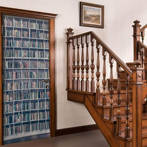 Tizhweqo Türtapete Selbstklebend 90x200 Bücherregal Türfolie Türposter Bücherregal Fototapete Türklebefolie Wandbild Türaufkleber Wandtapete 3D Effekt für Wohnzimmer Schlafzimmer Küche 1725a