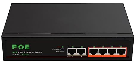 Yarryuter 1 Ensemble 6 Ports POE Switch Network Home Network Hub Adapter Series Power -PoE+2 UP-Link 100Mbps Fast Ethernet Black EU Plug