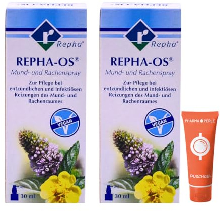 Repha-OS Mund- und Rachenspray 2x 30 ml I Pflege bei entzündlichen & infektiösen Reizungen im Mund- & Rachenraum I zuckerfrei & pflanzlich I gegen Mundgeruch I Spar-Set plus Pharma Perle give-away