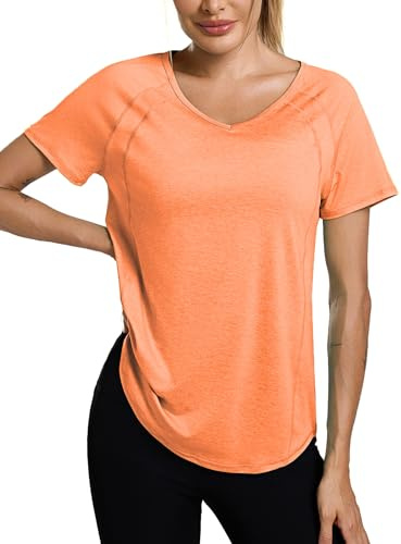 Wayleb UV Shirt Damen V Ausschnitt Kurzarm Sport Top Sommer Leicht | Rückseitige Belüftung, Weicher Griff, Bewegungsfreundlich, Running, Wandern, Gym