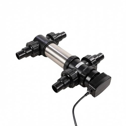 VIALIA UVC Teichklärer SUV-718 RVS 18 Watt Edelstahl Algenvernichter | Für Teich & Aquarium bis 25 m³, Länge 458 mm, Durchfluss 3 m³/h, Inkl. 4 Schlauchnippel 38/50mm & 2 Anschlüsse