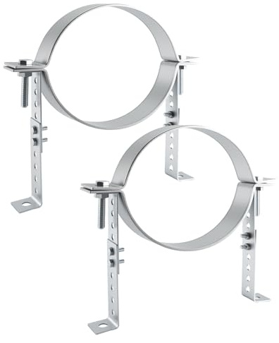 8 Inch Adjustable Chimney Pipe Strap Clamp Bracket, 2 Pack Heavy Duty Galvanized Steel Wall Mount for B Type Gas Vent Pipe, with Hardware Kit