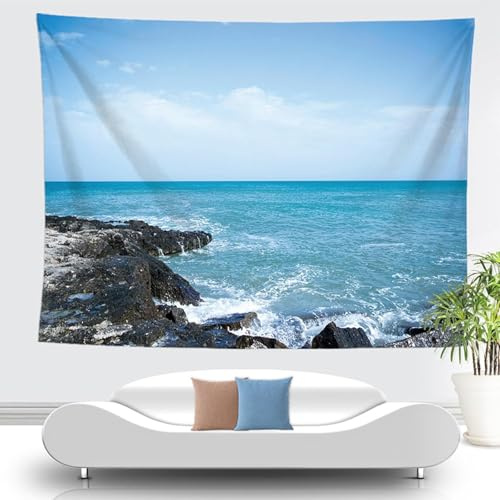 Tapiz Decorativo Pared 300 x 200 Océano Tapiz Pared Mar Azul Tapices de Tela Poliéster, Wall Tapestry Decoracion Sala Dormitorio B-4682