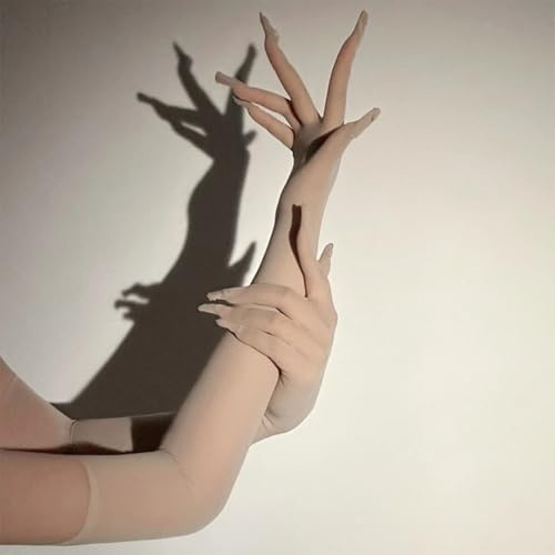 CHENWEIHAI Glossy Shiny Gloves Sexy Thin Transparent Elastic Tight Stocking Gloves Women Wedding Dance Party Sunscreen Etiquette Gloves(One Size/Skin)