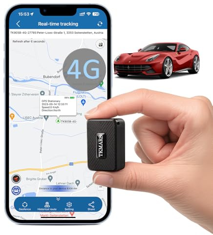 TKMARS Mini Traceur GPS Voiture 4G TK913, Suivi en Temps Réel, Tracker GPS Aimanté Étanche avec Alarme Antivol SMS, APP Compatible Android iOS sans Abonnement pour Moto, Vélo, Bagage